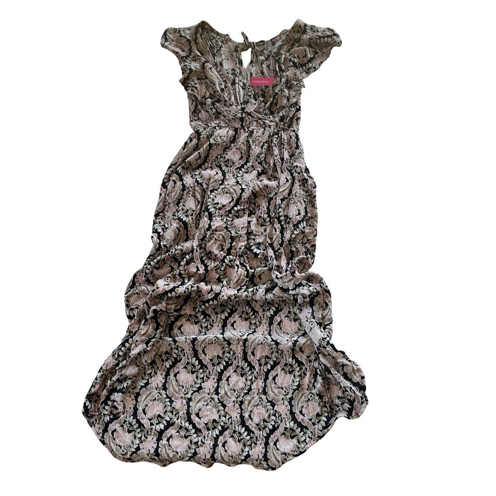 NWT Xhilaration Women's Size S Romper Maxi Floral Black Pink V-Neck Wrap Prairie